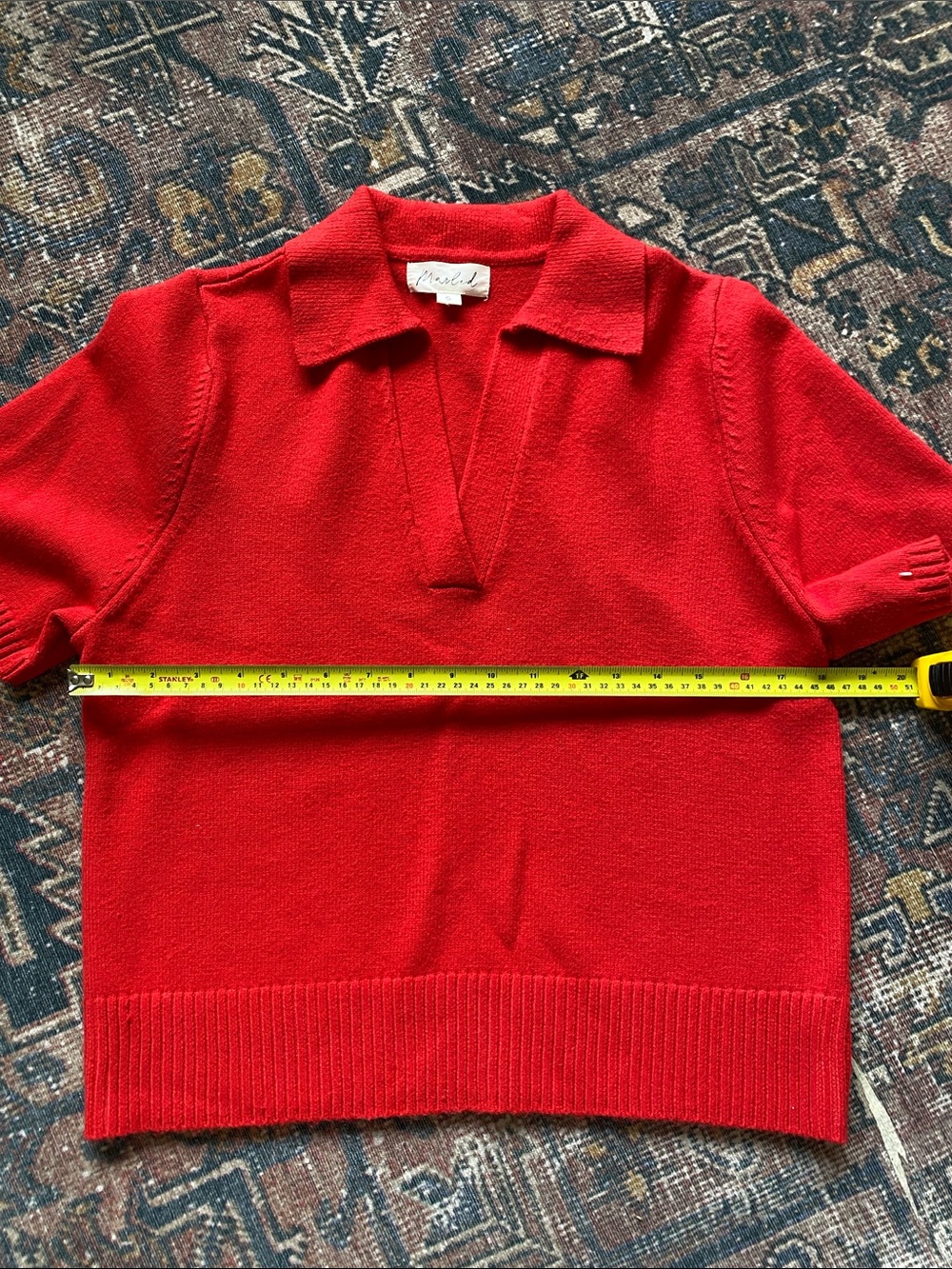 Marled Red Short Sleeve Polo Sweater - Picture 2 of 3